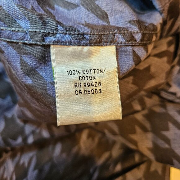 BUGATCHI dress shirt Mens L chest 44 geometric blue black shaped fit flip cuff - Picture 15 of 16